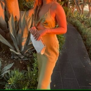 Green Satin Midi Dress